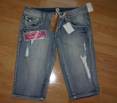 NWT H2J Production Premium Bermuda Jean Shorts Stretch Embroidered Size 13/14 • $22.99