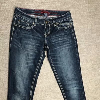 Vanity Jeans Womens 26 Blue Skinny Leg Dark Wash Thick Stitch Low Rise Stretch • $13.19