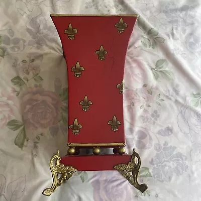 Red Metal  Vase With Gold Fleur-De-Lis‘S ￼ • $20