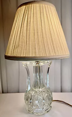 Cut Glass Table Lamp Rare Vase Like Design With Shade 13” Beautiful !!! Vtg • $39