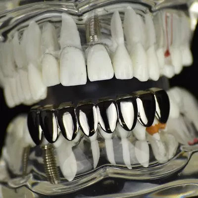 Black 8 Tooth Grillz Bottom Lower Row Eight Teeth New Hip Hop Dark Mouth Grills • $15.95