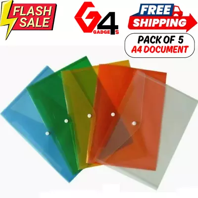 5x A4 Plastic Wallets Stud Document Folders School Office Filing Assorted Color • £4.99