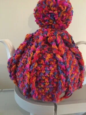 £6 • Buy New Handmade Retro Vintage Crochet Pom Pom Tea Cosy Medium Teapot Rainbow