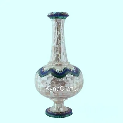 White Marble Flower Pot Mother Of Pearl Overlay Work Planter From Vintage Crafts • $277.20