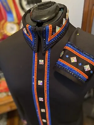 Western All Day Rail Horsemanship Royal Blue And Orange Horse Show Day Shirt L+ • $235