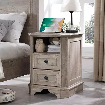 T4TREAM Farmhouse Nightstand With Charging Station 18  End Table With 2 Drawers • $278.99