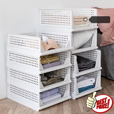 Stackable Wardrobe Drawer Units Organizer Clothes Closet Storage Basket Boxes • £6.94