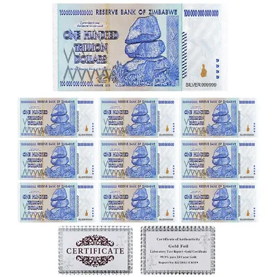 $10.56 • Buy One Hundred Trillion Dollar Medal Silver Plated Banknote Zimbabwe Money 10pcs