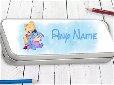 Pooh Eeyore Personalised Pencil Pen Case Tin With Any Name Pink Blue Or Silver • £8.65