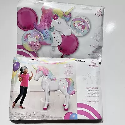 Unicorn Airwalker Foil Balloon Large 46  Magical Princess & 5 Birthday Baloons • $20