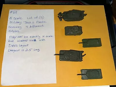 N Scale Lot Of (5) Military Tanks Plastic Scenery Four Different Styles #69 • $16