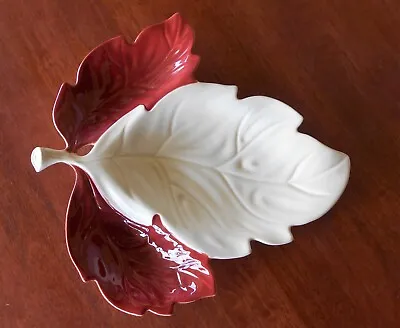 CARLTON WARE BROWN & WHITE LEAF DISH WITH 3 SECTIONS C1950s AUSTRALIAN DESIGN • $19
