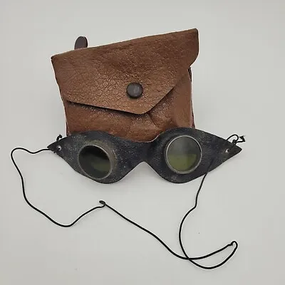 Vintage German? Ultrasin 75% Childs Driving Flying Leather Goggles Yellow Green • $149.99