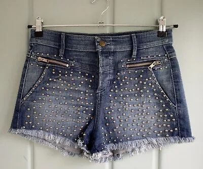 Guess Jeans Womens 28 Cutoff High Waist Shorts Studded Button Fly Zipper Raw Hem • $65.99