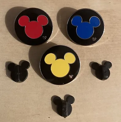 Disney Pin Trading 2007 Mickey Icon Hidden Mickey Full Set Of 3 BLUE RED YELLOW • $19.99