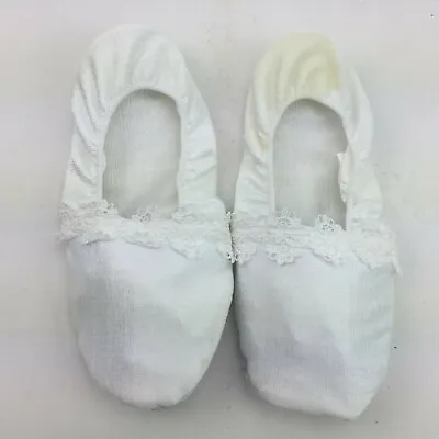 Vintage Womens White Slip On House Shoe Non Skid Slippers Elastic One Size • $24.99