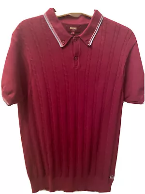 Mens Merc London Knitted Button Through Burgundy With Sky Blue Strip • £10