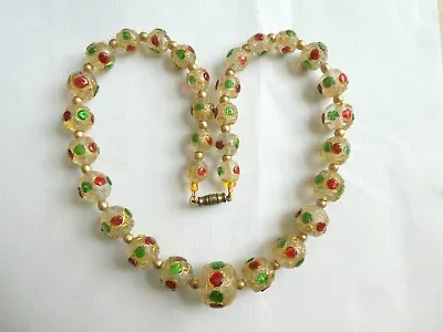 Vintage Venetian Graduated Bead Necklace Colourless Glass - Festive Colours • £50