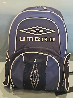 Vintage Umbro Black Blue White Padded Back Backpack Bag Sports School Gym GC • £16.99