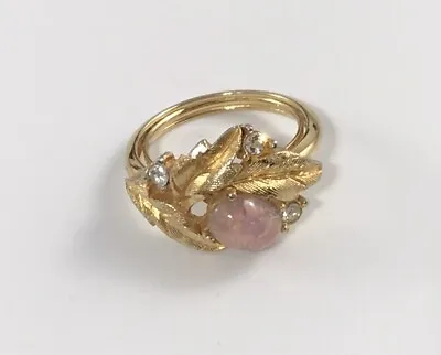 Avon Vintage Faux Fire Opal Rhinestone Leaf Gold Tone Ring Size 6. #599 • $12.71