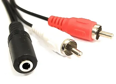 3.5mm Stereo Socket Female To Twin Phono Male Plug Adapter Cable 0.2m 20cm • £1.99