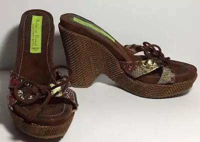 Materia Prima By Goffredo Fantini Wedge Snakeskin Sandal Fits Size 7 Brown • $58.99
