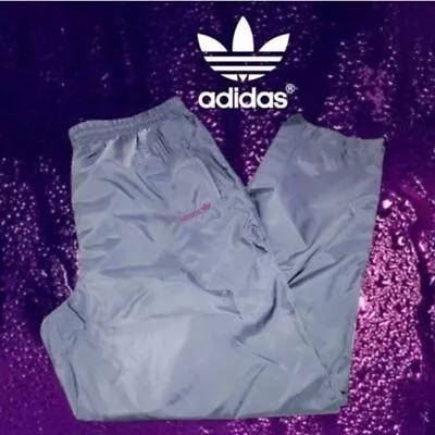 Vintage 90s Adidas Trefoil Wind Pants Grey/Purple L (34x32) • $28
