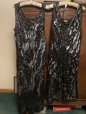 Antique 1920s Heavily Beaded Black Flapper Dresses Lot Of 2 AS-IS Project Study • $99.99