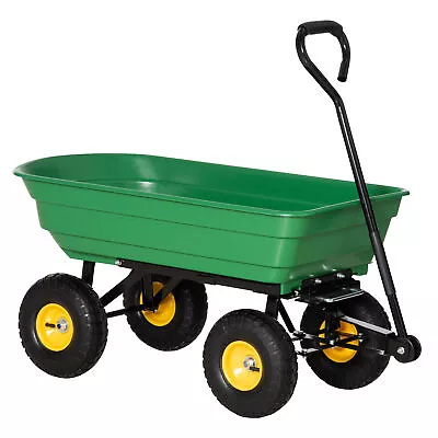 75L Heavy Duty Garden Cart 4-Wheel Wheelbarrow Green Steel & Plastic • £87.05