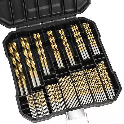 99 Pcs Titanium Coated Twist Drill Bit Set 4241 HSS 135° Tip Metric Drill Bits • $22.09