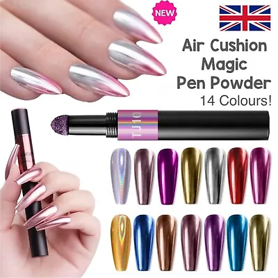 PEN Mirror Nail Chrome Powder Air Cushion Solid Stick Dust Holographic Rose Gold • £4.85