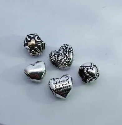 £40.86 • Buy Lot Of 5 Sterling Silver PANDORA Charms Beads All Heart Designs