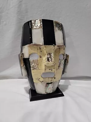 Mayan Aztec Death Mask Mother Of Pearl Onyx Abalone Burial Sculpture Folk Art  • $25