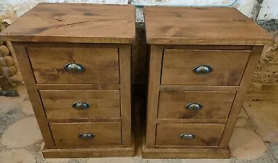 Indigo Furniture Real Solid Wood Pair Of Bedsides Chest Of Drawers Rustic Plank • £375