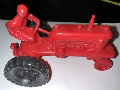 MARX VINTAGE  FARM Playset Tractor W/driver Red With Black Back Tires • $35.99