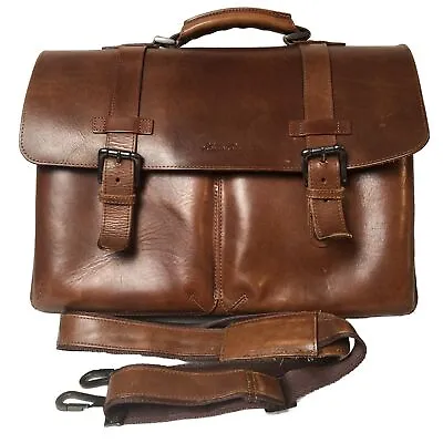 Kenneth Cole Men’s Briefcase Messenger Laptop Bag Large Genuine Leather Brown • $55