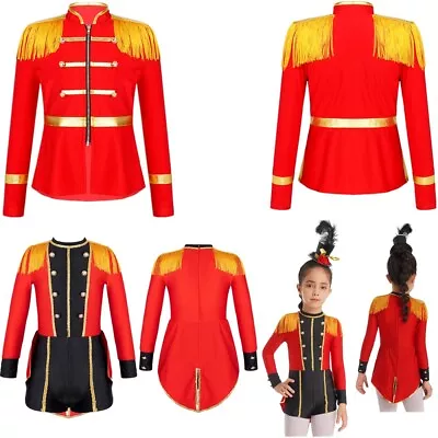 Boys Girls Red Circus Ringmaster Drum Majorette Costumes Tassels Coat Jacket • $7.35