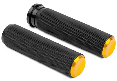 Arlen Ness Knurled Black/Gold Cap Fly-by-Wire Handlebar Grips (07-347) • $68.23