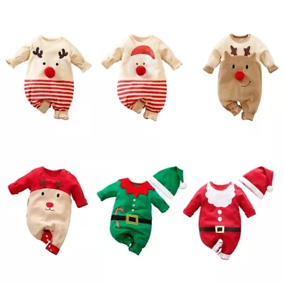 Infant Christmas Romper Winter Warm Outfit Cosplay Santa Costume Infant Jumpsuit • £12.30