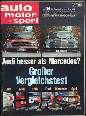 AUTO MOTOR & SPORT 12/20 1969: VW 1600 LE; Alfa Audi BMW M-b Opel Ford 26M • $9.99