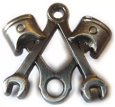 Piston Masonic Wrench Mechanic Harley Indian Antique Nickel Lapel Pin • $12.99