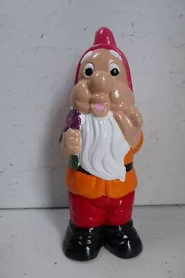 Garden Gnome Holding Flower Hand Painted & Handcrafted In Cast Stone 25cm Tall • £28