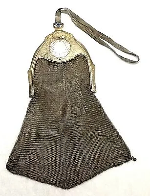 Antique Victorian WB Soldered Mesh Wristlet Purse W/ Compact Mirror & Gemstone • $65