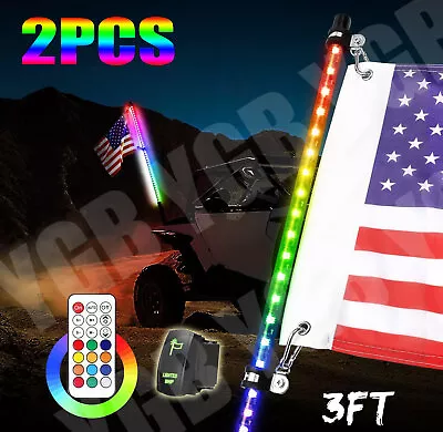 2X 3ft Spiral LED Whip Light Antenna RGB For UTV Accessories RZR Can-Am Polaris • $82.64