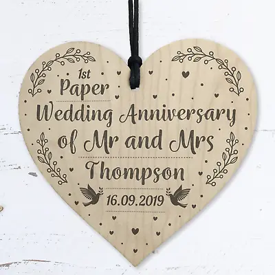 £5.99 • Buy Personalised Wedding Anniversary Gift Heart Plaque Keepsake 1st 2nd 5th 10th