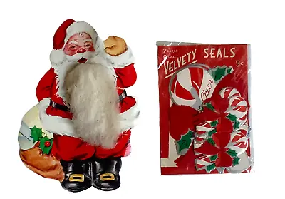 $93.95 • Buy VINTAGE Christmas  Stickers 4.5” Santa With Beard Sealed Velvety Seals NEW RARE