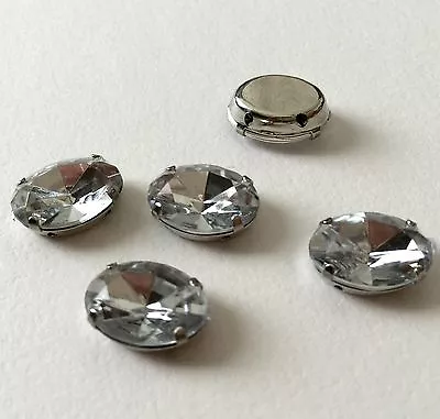 Faceted Oval Crystal Sliver Montees 10mm 14mm Sew On Rhinestones Beads 20pc • $12