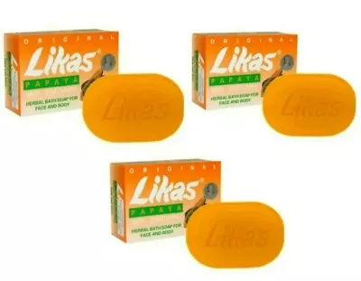 3 ORIGINAL LIKAS PAPAYA SOAP - HERBAL SOAP - SKIN WHITENING LIGHTENING 135g • £16.99