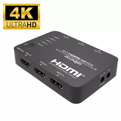 4K HDMI Switch Switcher Selector 5 Port Splitter Hub IR Remote SKY Q PS% Etc • £29.92