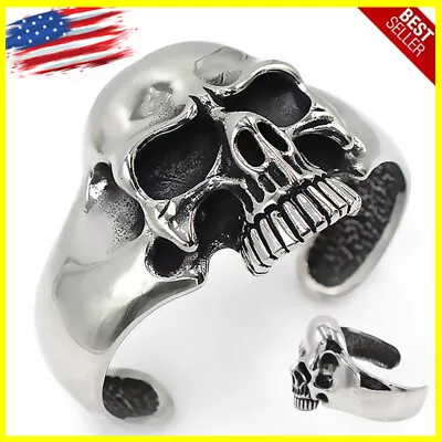 Heavy Phantom Skull Silver Mens Cuff Bracelet Rider Biker Retro Bracelet 23cm US • $12.36